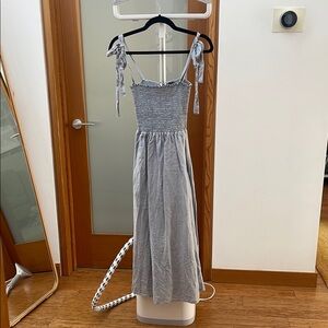 Light blue linen reformation dress with tie straps